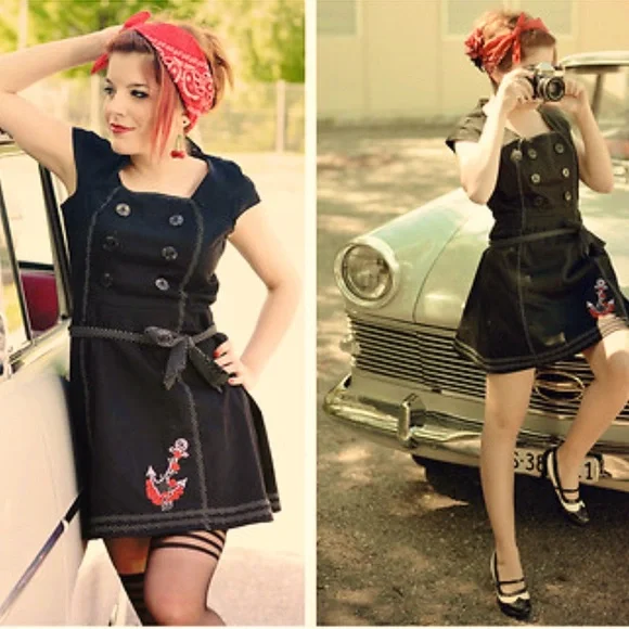 Living Dead Souls Black Retro Sailor Pinup Dress Women’s S Small - Picture 1 of 7